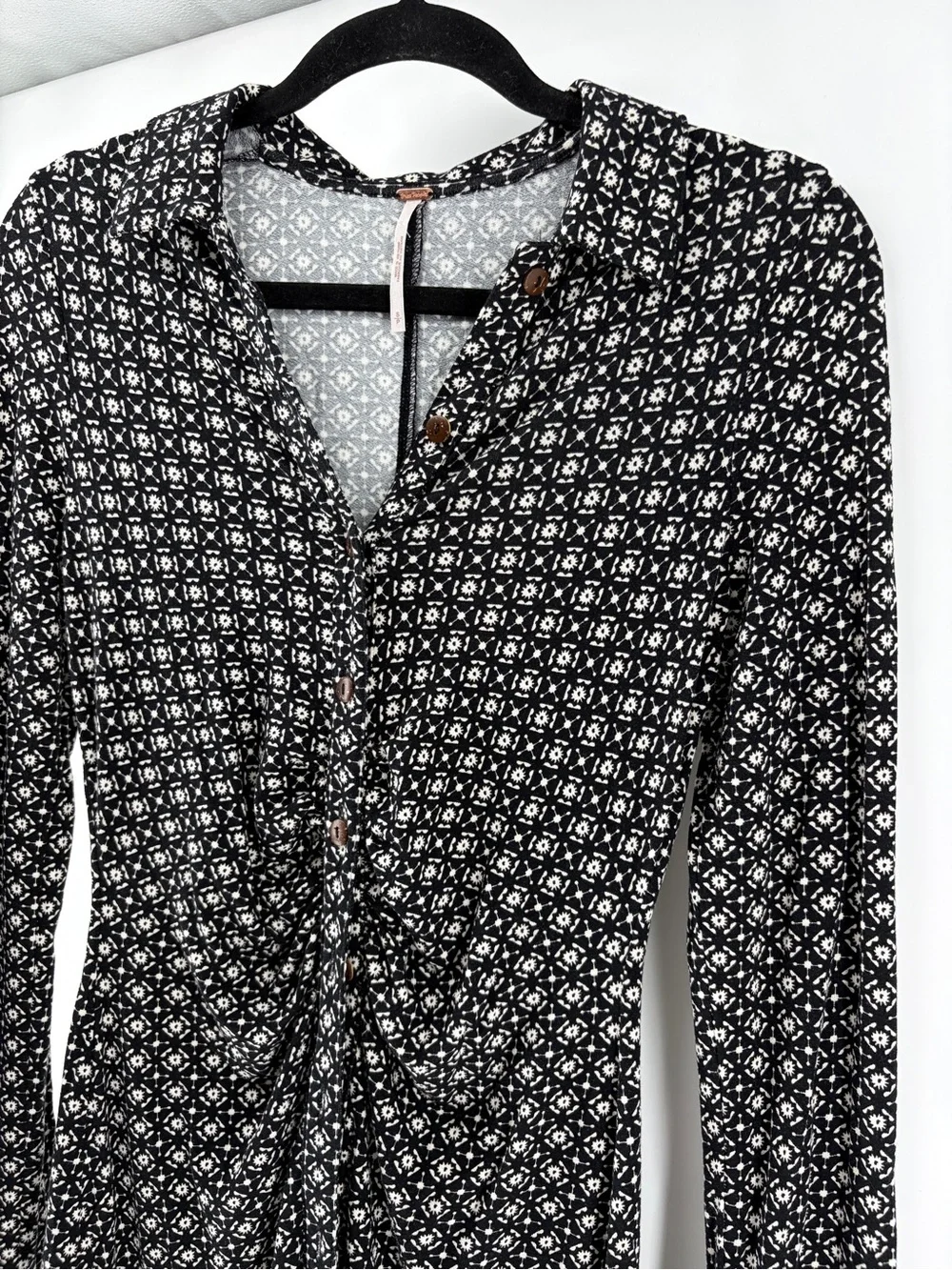 Free People Shayla Button Front Mini Dress Black AOP - Small -